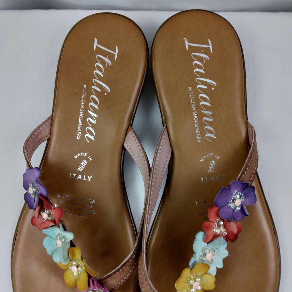 Italiana Italian Shoemakers Sheila Floral Rhinestone Thong Sandals Women's 8.5M - Picture 3 of 9